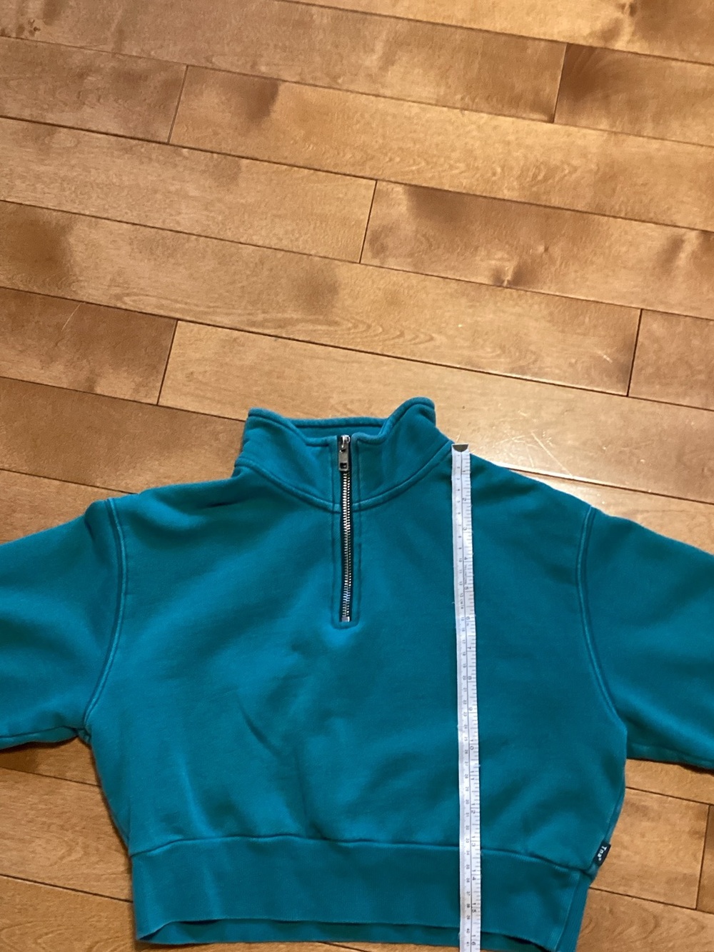 TNA Cropped Half-Zip Sweatshirt in Teal Green - Picture 5 of 8